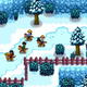 four farmers riding horses during winter in stardew valley